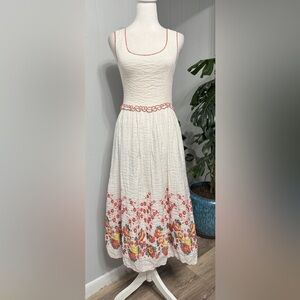 #13)  Max Edition White and Embroidered Floral Midi Dress